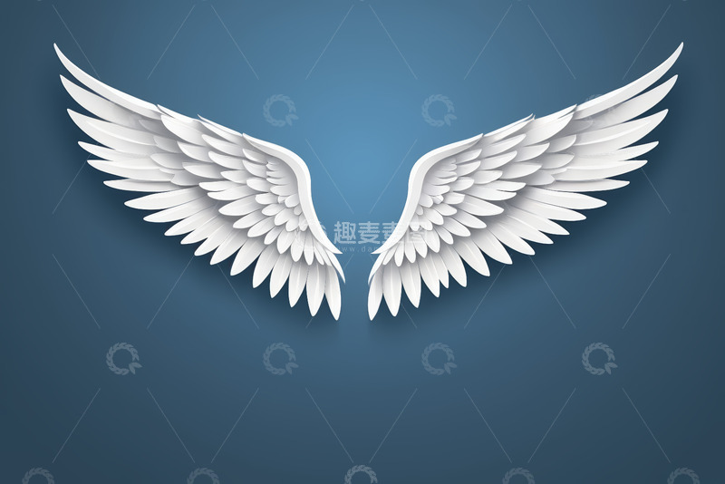 高清大图下载【趣麦麦图】蓝色背景白色天使翅膀素材