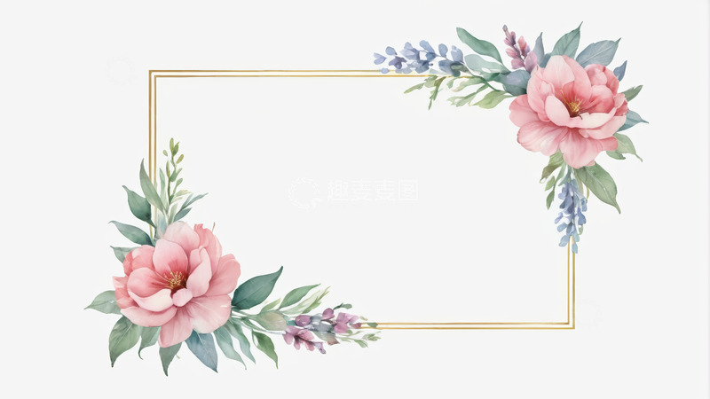 高清大图下载【趣麦麦图】花卉装饰金色框架素材