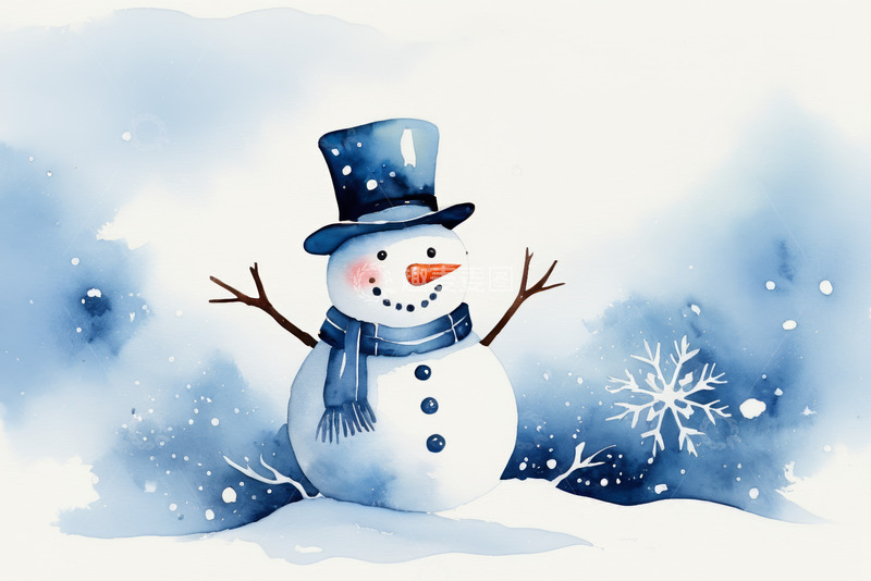高清大图下载【趣麦麦图】戴帽围巾雪人雪景
