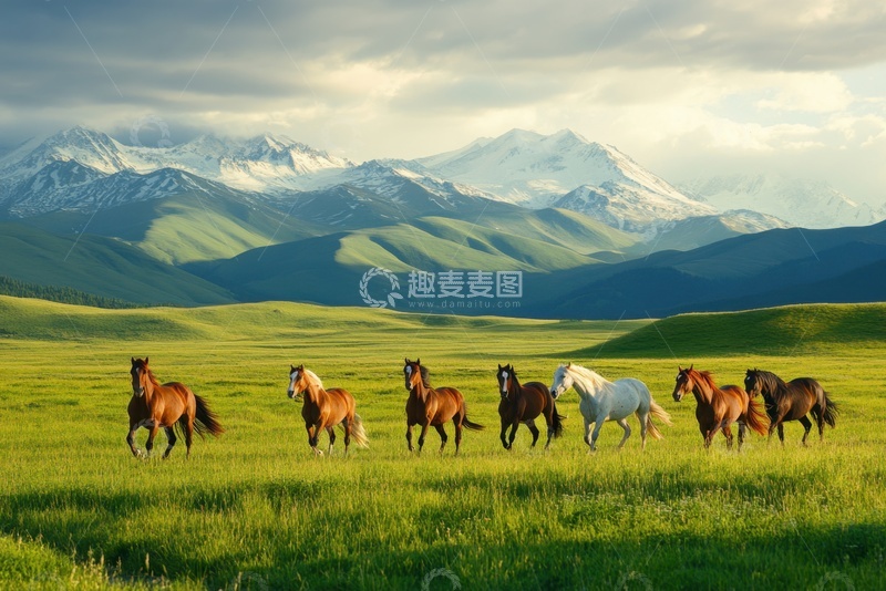 高清大图下载【趣麦麦图】草原上的一群马匹
