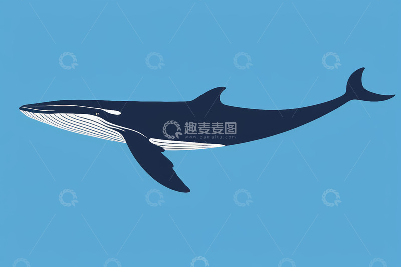 高清大图下载【趣麦麦图】蓝色背景中的鲸鱼插画