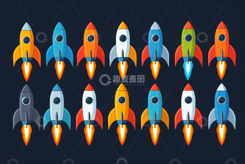 高清大图下载【趣麦麦图】卡通风格火箭图案素材