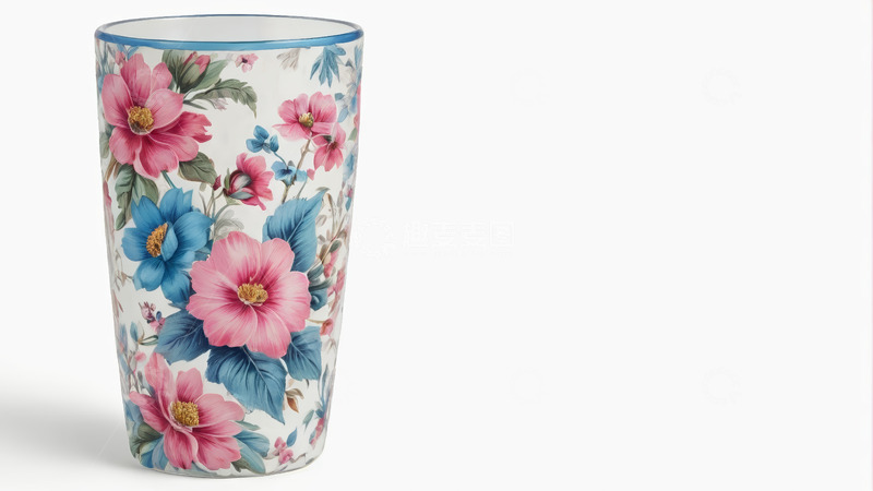 高清大图下载【趣麦麦图】花卉图案陶瓷杯特写