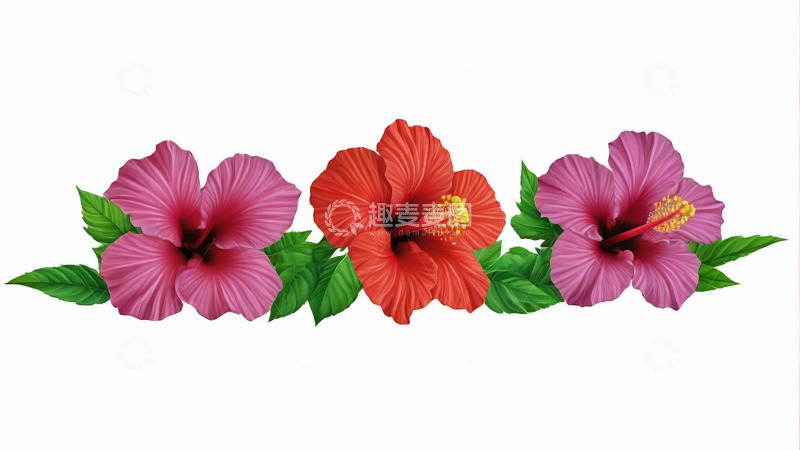 高清大图下载【趣麦麦图】三朵扶桑花插画