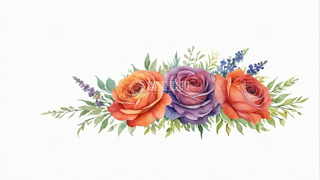 水彩风格三色玫瑰花插画