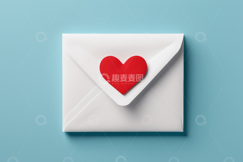 高清大图下载【趣麦麦图】带红心装饰的白色信封