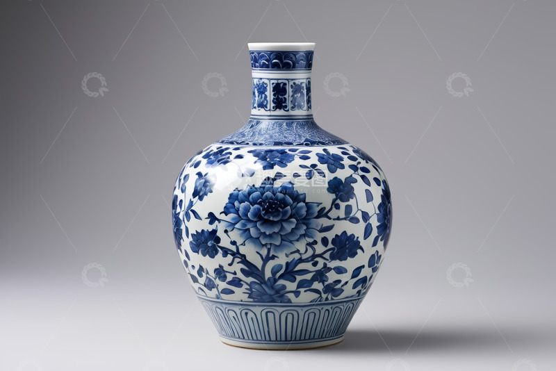 高清大图下载【趣麦麦图】蓝白青花瓷瓶特写