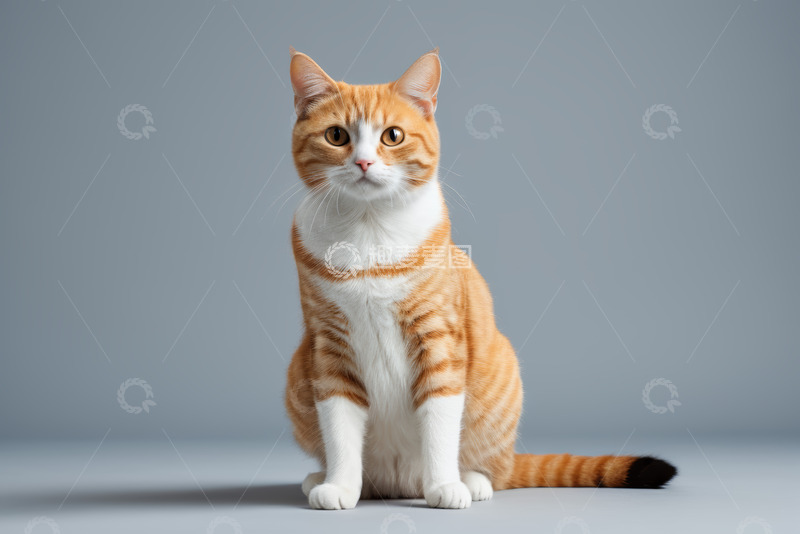 高清大图下载【趣麦麦图】橘白相间猫咪正坐特写