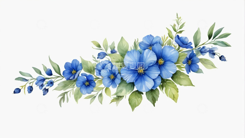 高清大图下载【趣麦麦图】蓝色花卉绿叶装饰素材