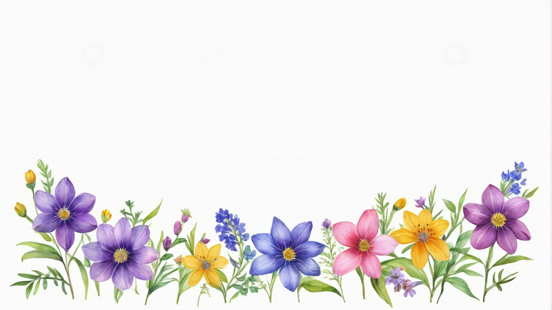 高清大图下载【趣麦麦图】手绘多彩花卉边框素材