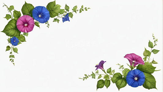 角落牵牛花绿叶装饰图案