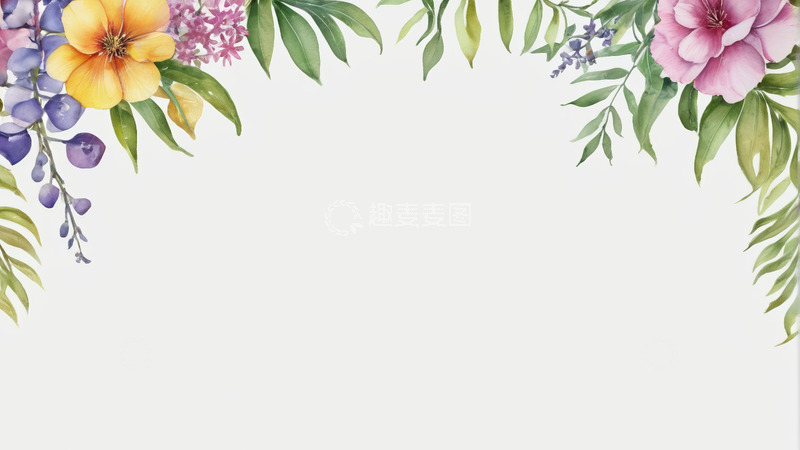 高清大图下载【趣麦麦图】水彩花卉装饰边框素材