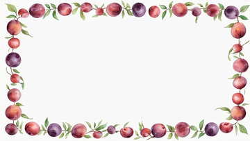 李子绿叶组成的水彩画边框
