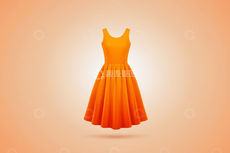 高清大图下载【趣麦麦图】橙色无袖连衣裙展示