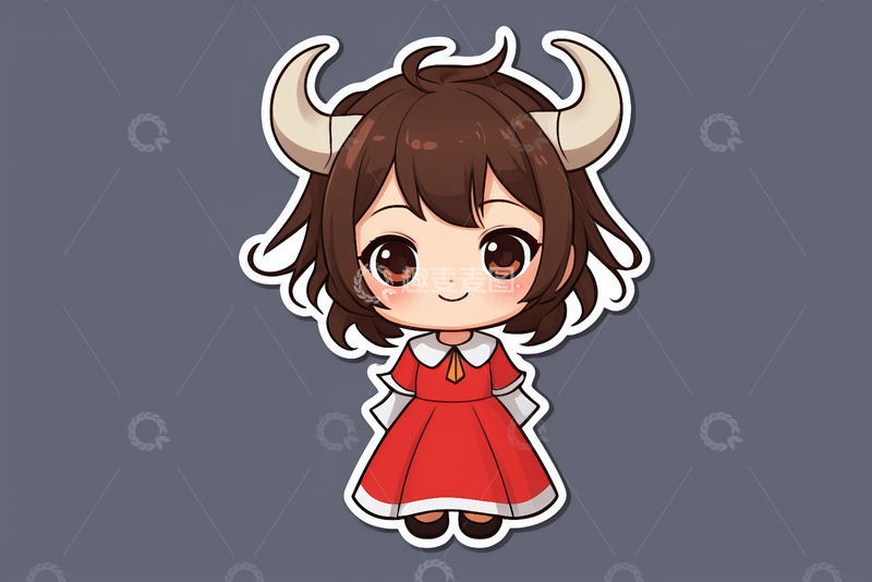高清大图下载【趣麦麦图】牛角少女卡通形象