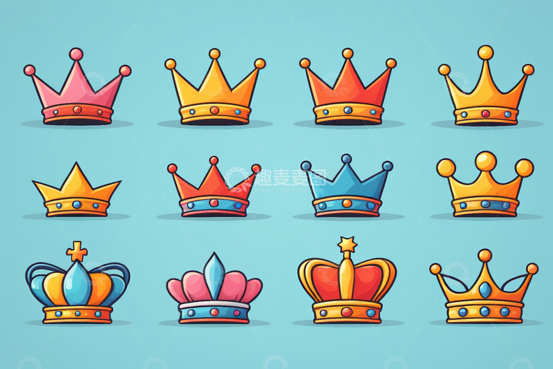 高清大图下载【趣麦麦图】多彩卡通皇冠图案素材
