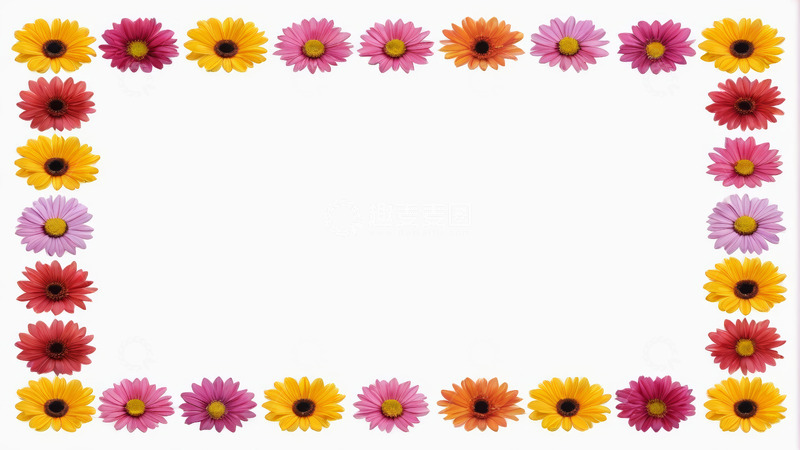 高清大图下载【趣麦麦图】彩色花朵组成的方形花卉边框