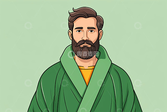 穿绿色浴袍的男子肖像