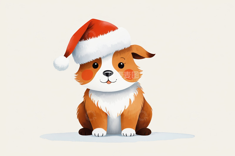 高清大图下载【趣麦麦图】戴圣诞帽的可爱小狗