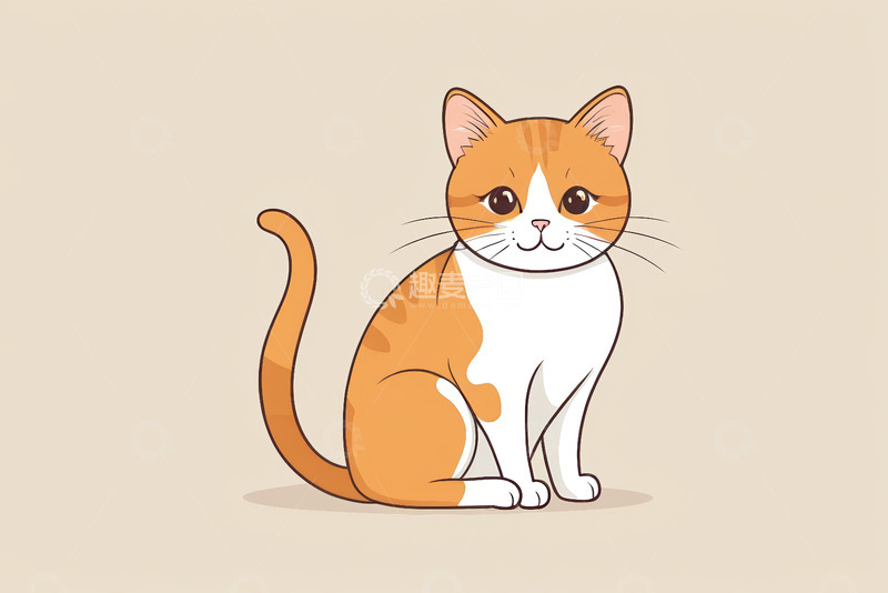 高清大图下载【趣麦麦图】坐着的橙白相间卡通猫咪