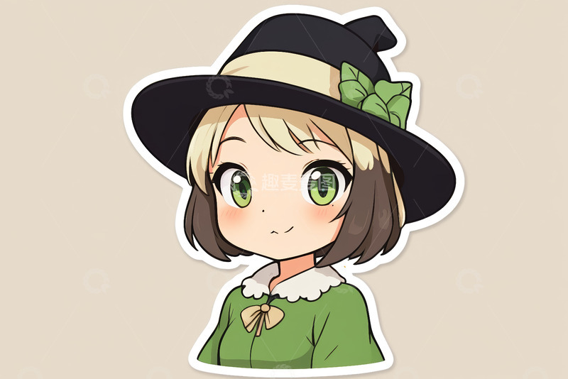 高清大图下载【趣麦麦图】戴巫师帽的卡通女孩形象