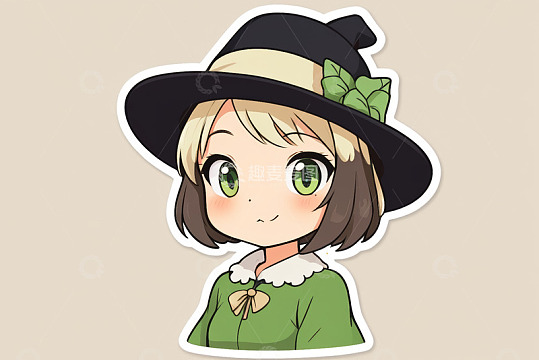 戴巫师帽的卡通女孩形象
