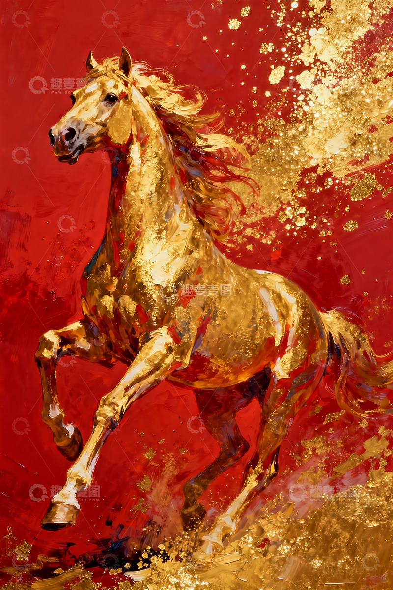 高清大图下载【趣麦麦图】金色骏马油画艺术画