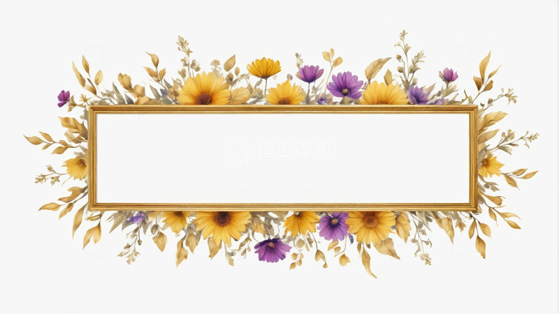 高清大图下载【趣麦麦图】花卉装饰金色框架素材