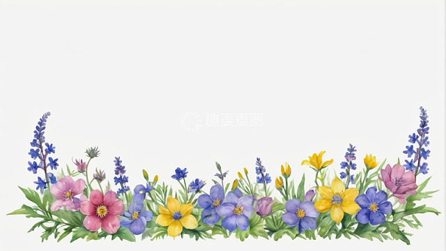 水彩风格多彩花卉边框