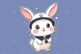 戴帽卡通兔子形象素材