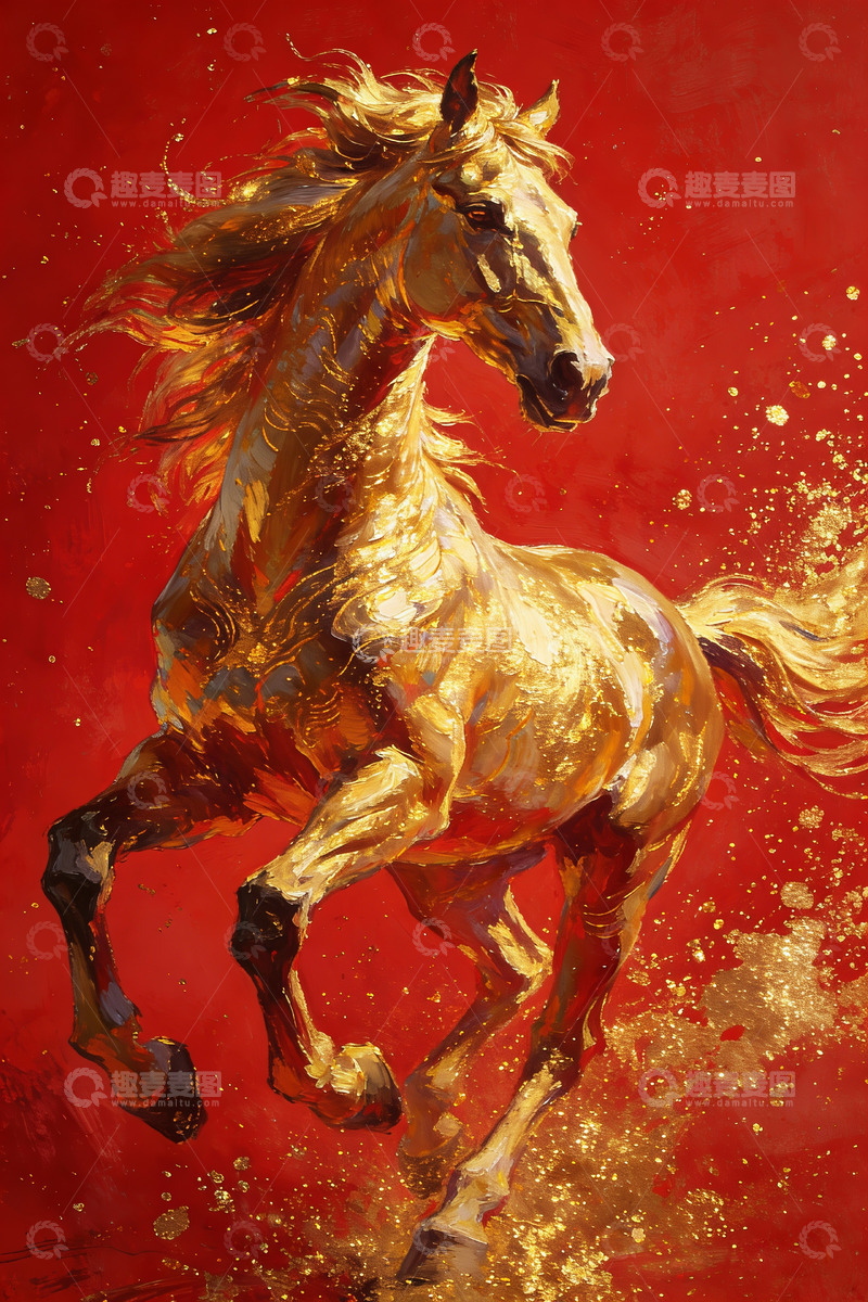 高清大图下载【趣麦麦图】金马奔腾油画艺术画作