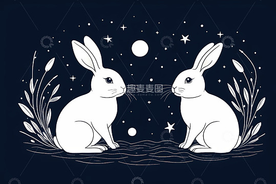 星空下的双兔插画