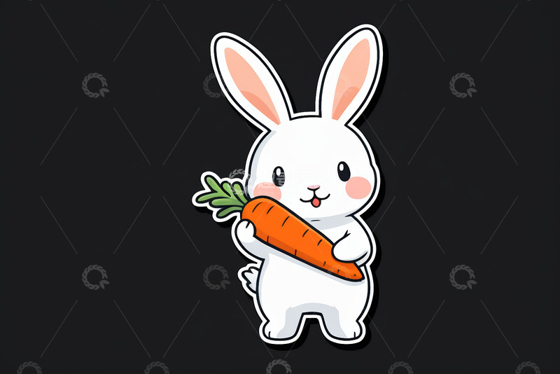 高清大图下载【趣麦麦图】卡通白兔手持胡萝卜形象