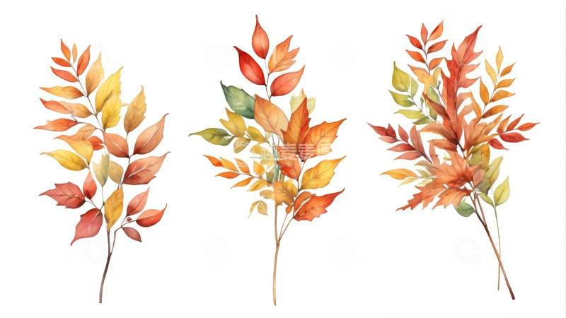 高清大图下载【趣麦麦图】秋季水彩风格树叶素材