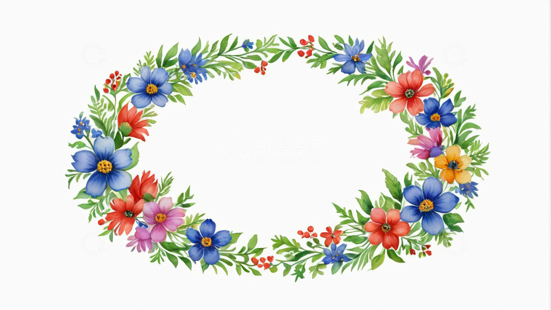 高清大图下载【趣麦麦图】彩色手绘花卉花环装饰图案