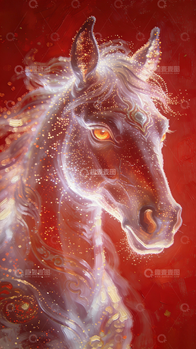 高清大图下载【趣麦麦图】印象派红色骏马