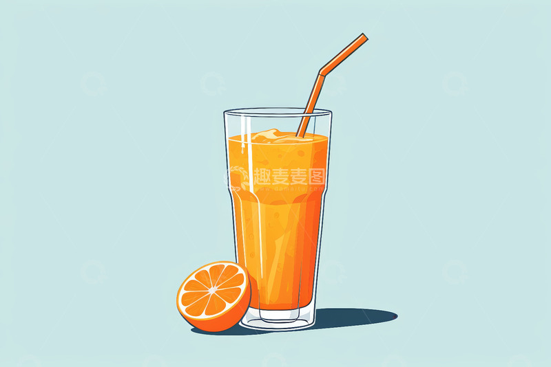 高清大图下载【趣麦麦图】玻璃杯装鲜榨橙汁与橙子切片