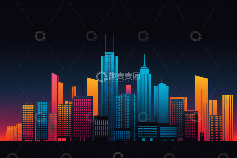 高清大图下载【趣麦麦图】城市高楼夜景剪影