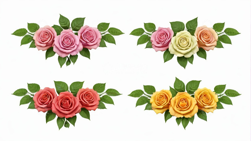 高清大图下载【趣麦麦图】多色玫瑰花组合素材