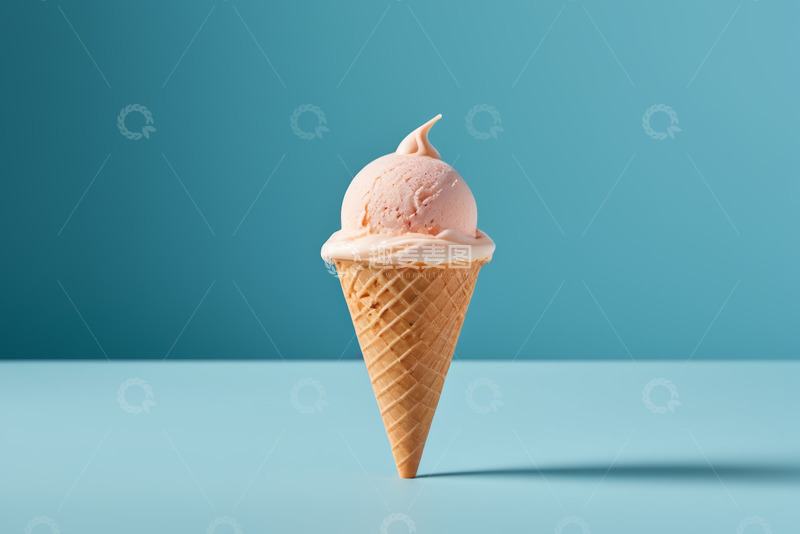 高清大图下载【趣麦麦图】蓝色背景下的甜筒冰淇淋