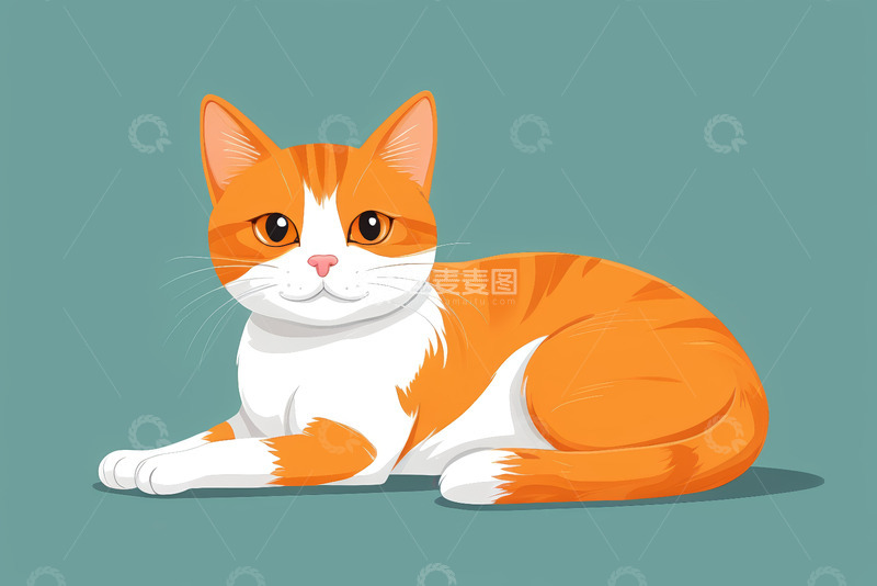 高清大图下载【趣麦麦图】橙白相间猫咪趴卧姿态图
