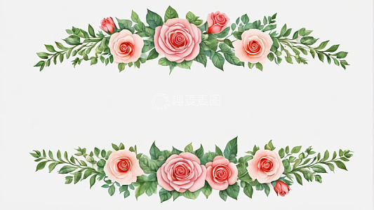 粉色玫瑰绿叶装饰图案