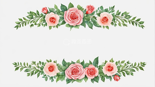 粉色玫瑰绿叶装饰图案