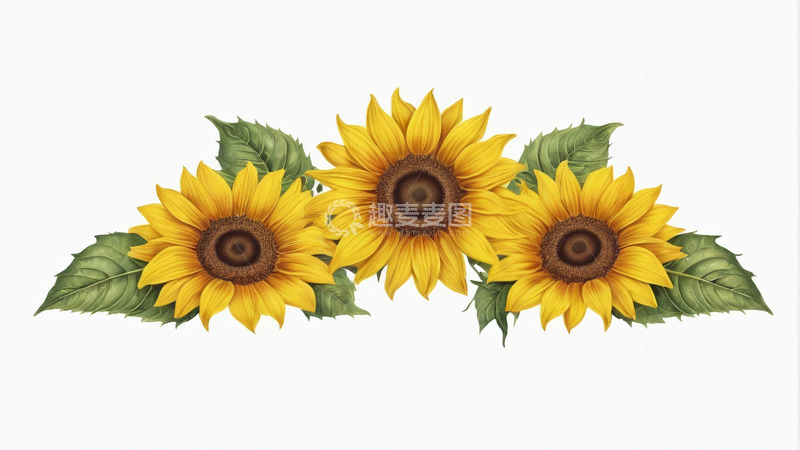 高清大图下载【趣麦麦图】三朵向日葵插画
