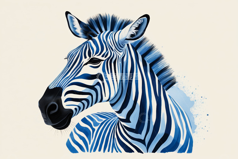 高清大图下载【趣麦麦图】蓝白条纹斑马头部特写
