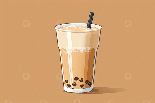 插画风格珍珠奶茶饮品