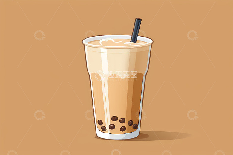 插画风格珍珠奶茶饮品