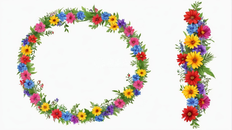 高清大图下载【趣麦麦图】彩色花朵花环与花条装饰素材