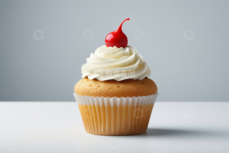 高清大图下载【趣麦麦图】顶部饰有樱桃的纸杯蛋糕