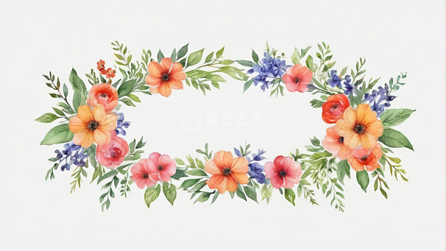 手绘水彩花卉装饰花环